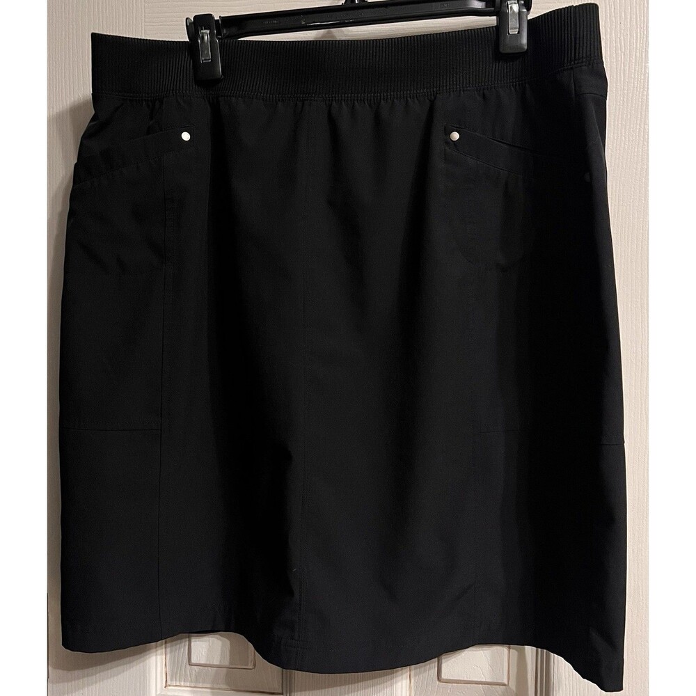 Zenergy by Chico’s Black Pull On Travel Skirt Size 2 L 12 Stretch Knee Length